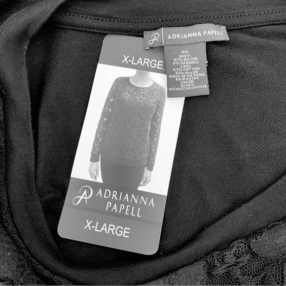 Adrianna Papell Floral Lace Overlay Front Sweatshirt Long Sleeves Round Neck - Picture 8 of 10